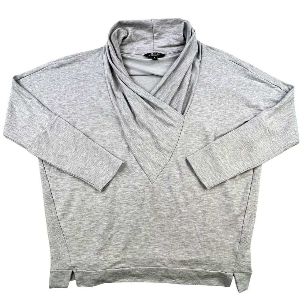 Lauren Ralph Lauren Cowl Neck Sweater Size M Gray Long Sleeve Designer Stretch